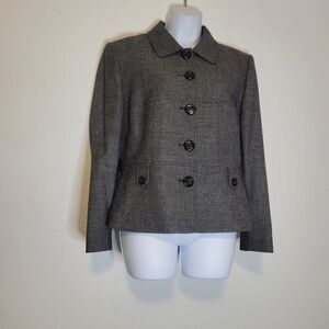Tahari asl wool black/white woven button blazer jacket